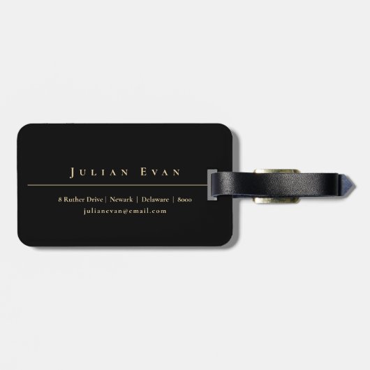 黒とエレガント金ゴールド光沢のあるプロフェッショナルモノグラム ラゲッジタグ (裏面横)