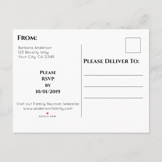 黒とエレガント金ゴールド日付の保存ファミリ懇親会 インビテーションポストカード (裏面)