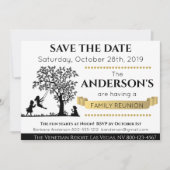 黒とエレガント金ゴールド日付の保存ファミリ懇親会 招待状 (正面)