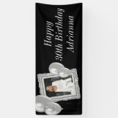 黒とエレガント銀の写真とバルーン誕生日 横断幕 (縦)