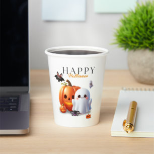 黒とオレンジのかわいいハロウィン 紙コップ