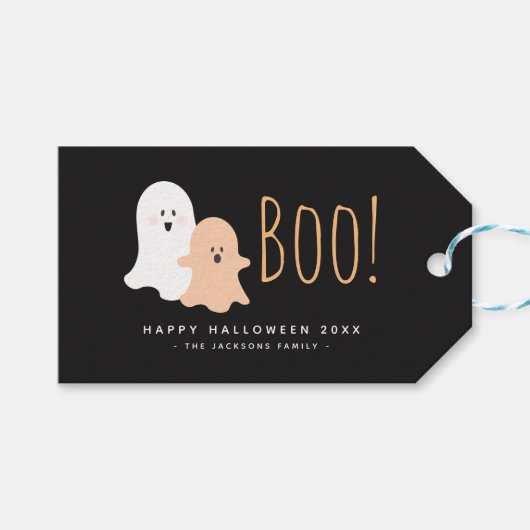 黒とオレンジのかわいいブー!お化け ハロウィン ギフトタグ (正面(横))