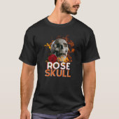 黒とオレンジのイラスト 薔薇とドクロ Tシャツ (正面)