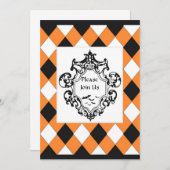 黒とオレンジのオーナメント 招待状 (正面/裏面)