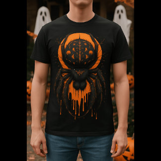 黒とオレンジのクモのハロウィン Tシャツ