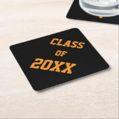 黒とオレンジのクラスカラー卒業 ペーパーコースター (アングル)