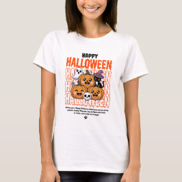 黒とオレンジのグランジハロウィンキャットとカボチャ  Tシャツ