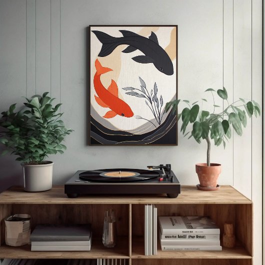 黒とオレンジのコイ魚の美学絵を描の ポスター