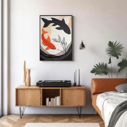 黒とオレンジのコイ魚の美学絵を描の ポスター