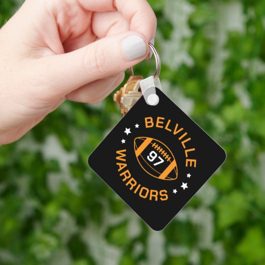 黒とオレンジのサッカージャージー番号写真 キーホルダー (手)