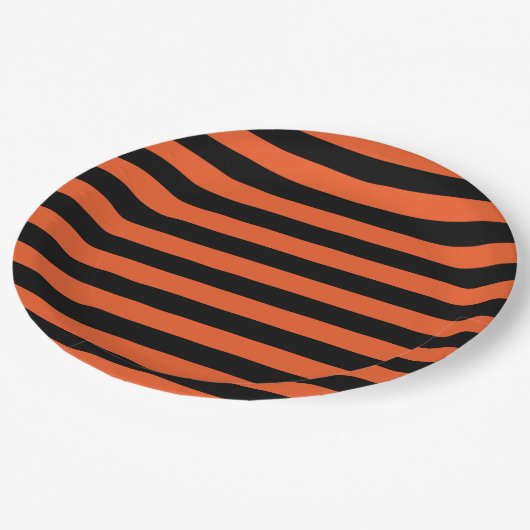 黒とオレンジのストライプ紙プレート ペーパープレート (アングル)