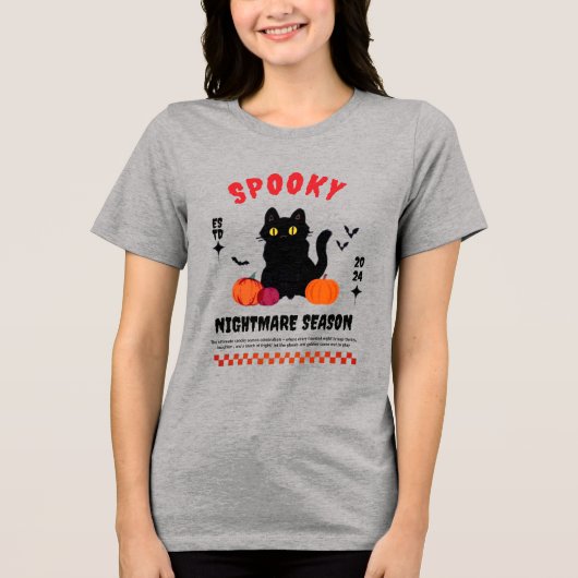 黒とオレンジのストリートウェアの例示的なハロウィーン トライブレンドＴシャツ (正面)