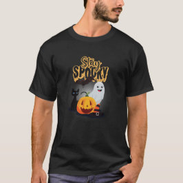 黒とオレンジのスプーキー・ハロウィン Tシャツ