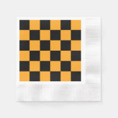 黒とオレンジのチェックパターン 縁ありカクテルナプキン (正面)