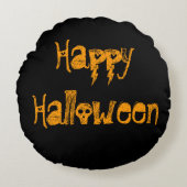 黒とオレンジのドクロのハロウィン枕 ラウンドクッション (正面)