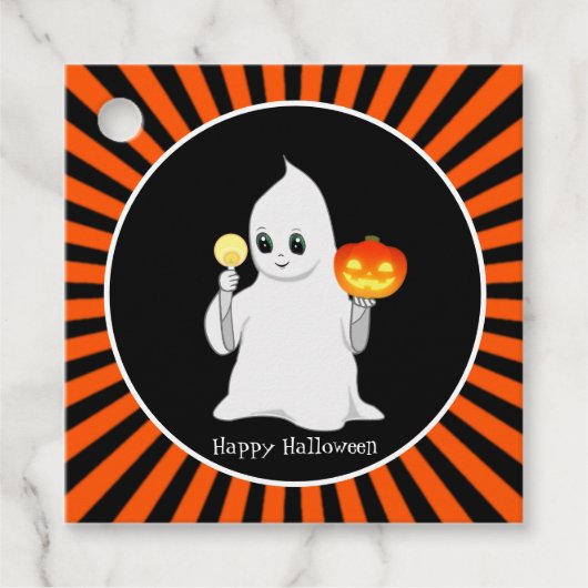 黒とオレンジのハロウィンの幽霊とかぼちゃ フェイバータグ (正面)