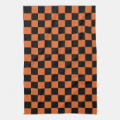 黒とオレンジのハロウィンチェッカーボード  キッチンタオル (縦)
