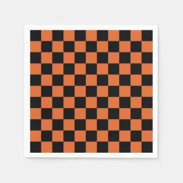 黒とオレンジのハロウィンチェッカーボード スタンダードカクテルナプキン