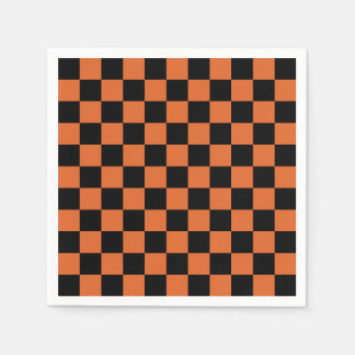 黒とオレンジのハロウィンチェッカーボード スタンダードカクテルナプキン
