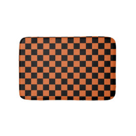 黒とオレンジのハロウィンチェッカーボード バスマット