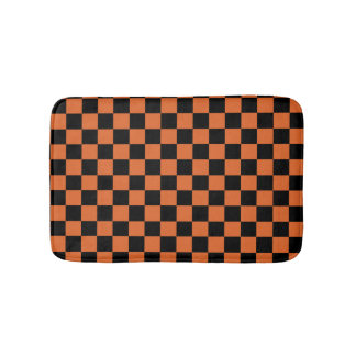 黒とオレンジのハロウィンチェッカーボード バスマット