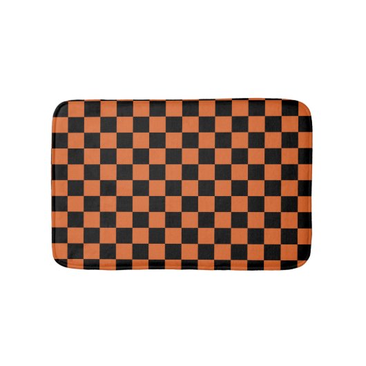 黒とオレンジのハロウィンチェッカーボード バスマット (正面)