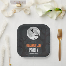 黒とオレンジのハロウィン満月 ペーパープレート