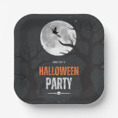 黒とオレンジのハロウィン満月 ペーパープレート (正面)