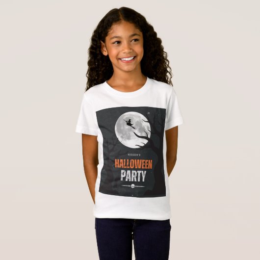黒とオレンジのハロウィン満月 Tシャツ (正面フル)