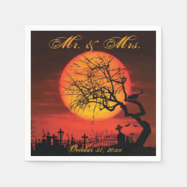 黒とオレンジのハロウィン結婚のナプキン スタンダードカクテルナプキン