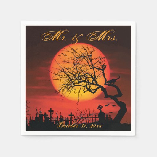 黒とオレンジのハロウィン結婚のナプキン スタンダードカクテルナプキン (正面)