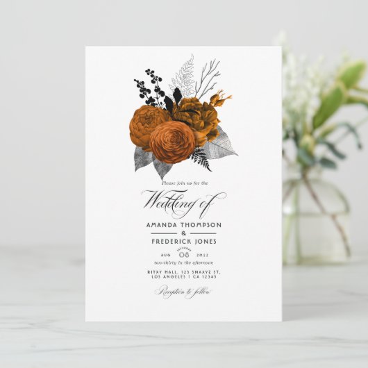 黒とオレンジのハロウィン結婚フローラの写真 招待状 (スタンド正面)