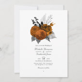 黒とオレンジのハロウィーンフローラQRコー結婚ド 招待状 (正面)