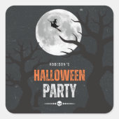 黒とオレンジのハロウィーン満月 スクエアシール (正面)