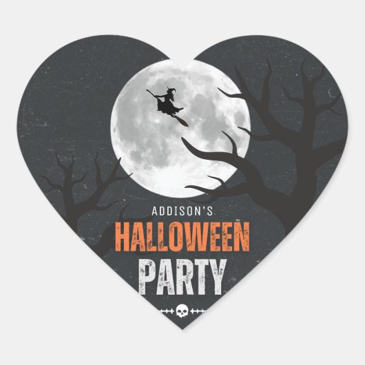 黒とオレンジのハロウィーン満月 ハートシール (正面)