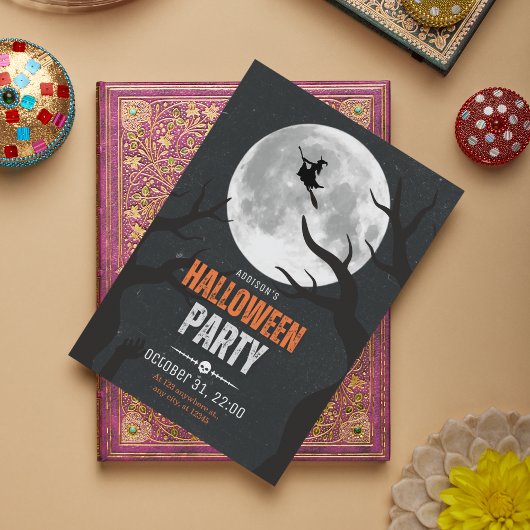 黒とオレンジのハロウィーン満月 ポストカード