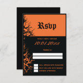 黒とオレンジのハロウィーン結婚式RSVPカード 出欠カード (正面/裏面)