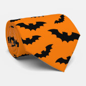 黒とオレンジのハローウィンパーティこうもりパターン ネクタイ (ロール)