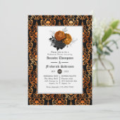 黒とオレンジのフローラゴシックリハーサルディナー 招待状 (スタンド正面)