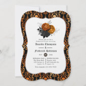 黒とオレンジのフローラゴシックリハーサル 招待状 (正面)