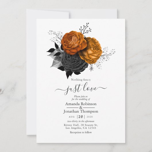 黒とオレンジのフローラゴシック結婚式招待状 招待状 (正面)