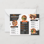 黒とオレンジのレストラエレガントンのメニューテンプレート ノートカード (正面)