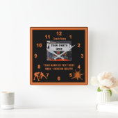 黒とオレンジのレスリングコーチギフト写真、文字 スクエア壁時計 (ホーム)