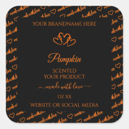 黒とオレンジのワードクラウド製品ラベルのハート スクエアシール