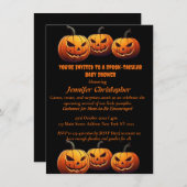 黒とオレンジの不気味なカボチャのハロウィーン 招待状 (正面/裏面)