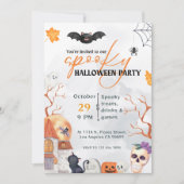 黒とオレンジの不気味なハロウィンパーティー招待状 招待状 (正面)