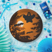 黒とオレンジの不気味ハロウィーンの夜景 ペーパープレート (パーティー)