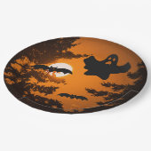 黒とオレンジの不気味ハロウィーンの夜景 ペーパープレート (アングル)