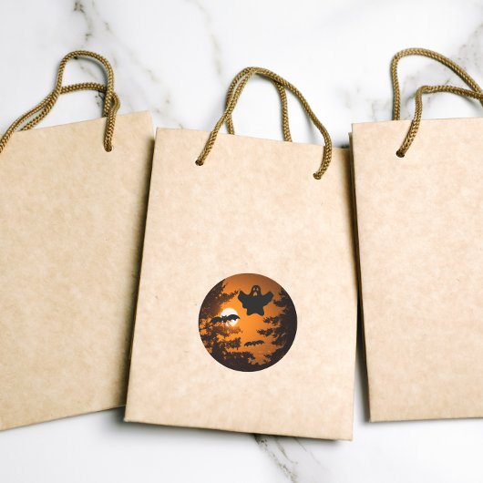 黒とオレンジの不気味ハロウィーンの夜景 ラウンドシール