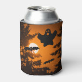 黒とオレンジの不気味ハロウィーンの夜景 缶クーラー (缶正面)